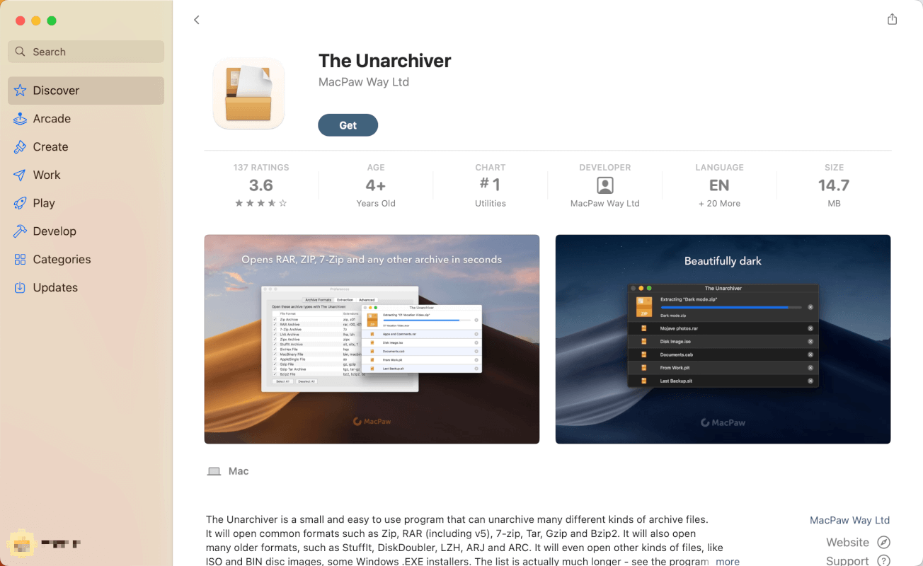 The UnarchiverはMac App Storeで入手できる