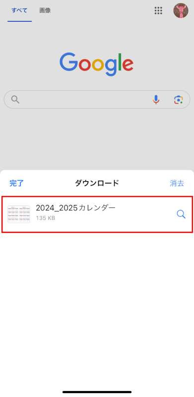 ダウンロードファイルが表示される